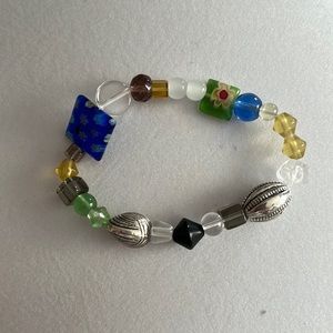 2/$15 NWOT Millefiore and other glass beads and metal beads bracelet